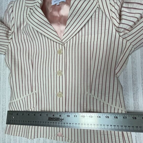 Paul & Joe Womens Striped Single Breasted Smart Blazer Jacket Sz 40 White Cotton - Picture 7 of 8